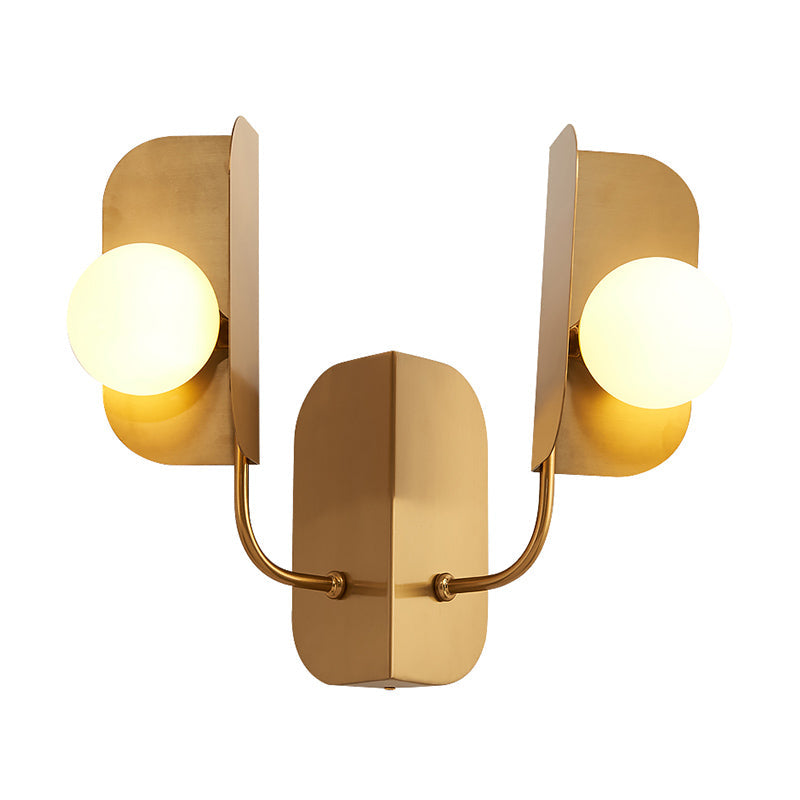 Modern Gold Globe Wall Sconce Light - 2-Light Led Metal Mount Lamp For Living Room