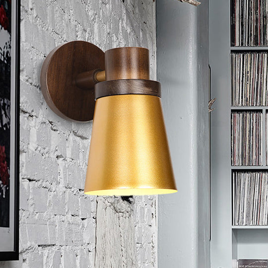 Minimalist Wooden Cone Sconce - 1 Head Gold Wall Lighting Fixture For Living Room