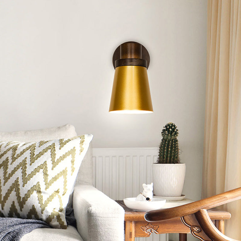 Minimalist Wooden Cone Sconce - 1 Head Gold Wall Lighting Fixture For Living Room