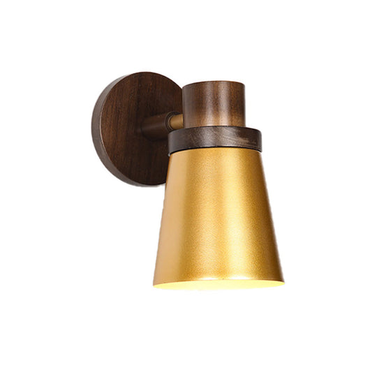 Minimalist Wooden Cone Sconce - 1 Head Gold Wall Lighting Fixture For Living Room