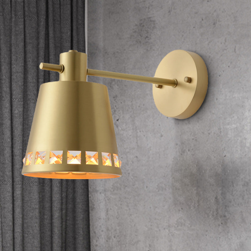 Modern Brass Wall Sconce With Barrel Shade 1 Bulb Bathroom Lamp