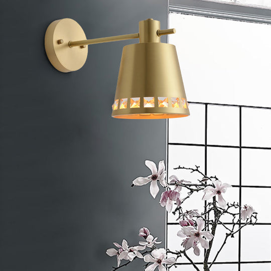 Modern Brass Wall Sconce With Barrel Shade 1 Bulb Bathroom Lamp