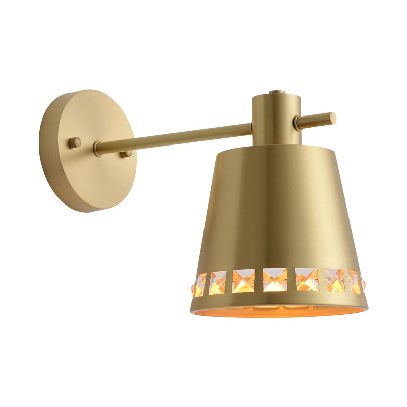 Modern Brass Wall Sconce With Barrel Shade 1 Bulb Bathroom Lamp