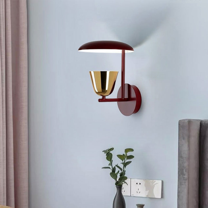 Modern Red Dome Wall Sconce Lighting Fixture - Metal 1-Head For Bedroom