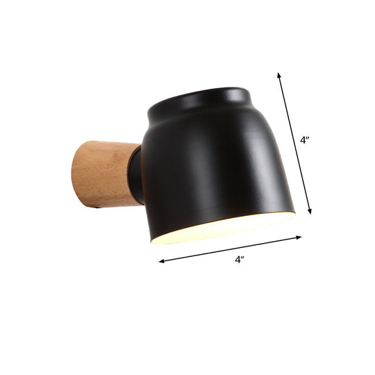 Modern Asian Dome Sconce Light: 1-Head Wooden Wall Lighting Fixture In Black