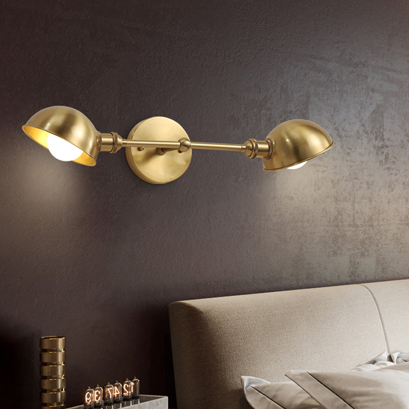 Modern Brass Bowl Wall Light Fixture With 2 Heads - Bedroom Sconce Lighting