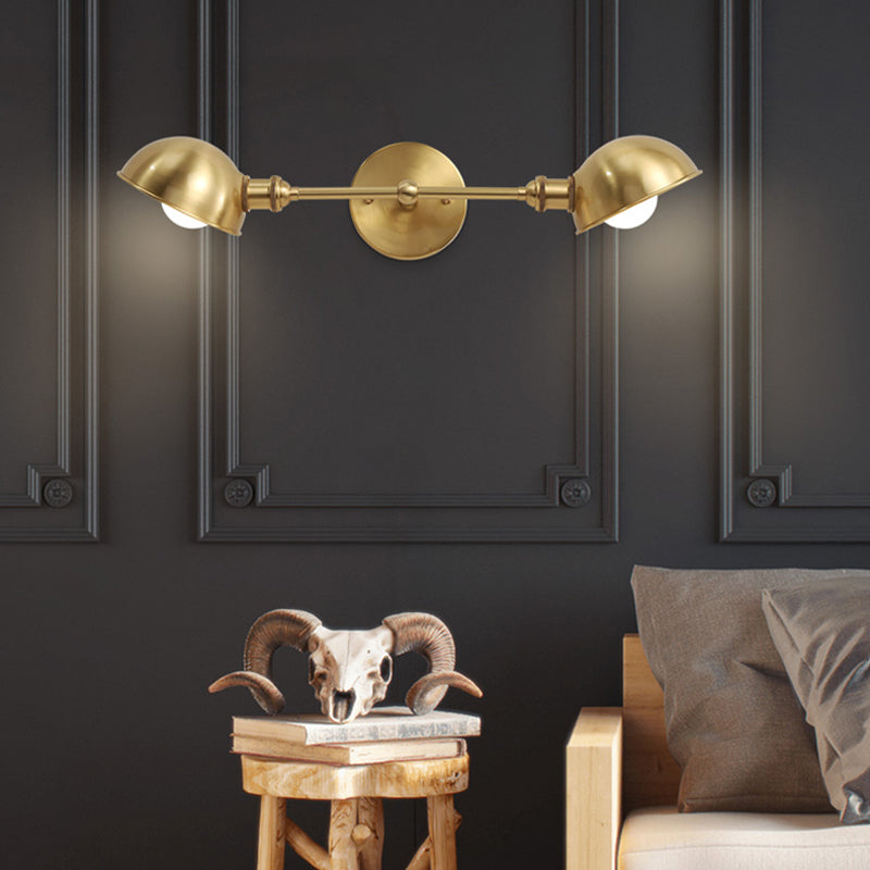 Modern Brass Bowl Wall Light Fixture With 2 Heads - Bedroom Sconce Lighting