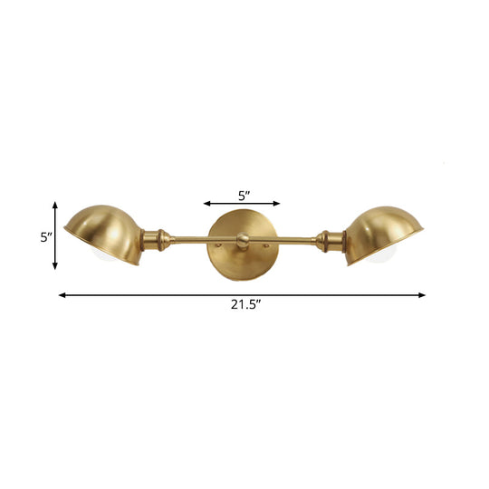 Modern Brass Bowl Wall Light Fixture With 2 Heads - Bedroom Sconce Lighting