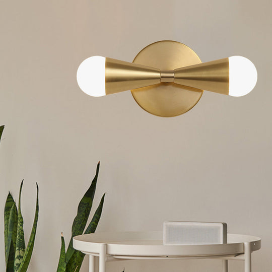 Modern Metal Sconce Light Fixture With Flared Design - Ideal For Living Room Brass Finish 2 Lights