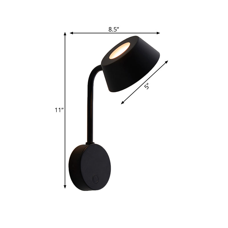 Tapered Led Wall Mount Sconce In Contemporary Black Metal For Bedroom