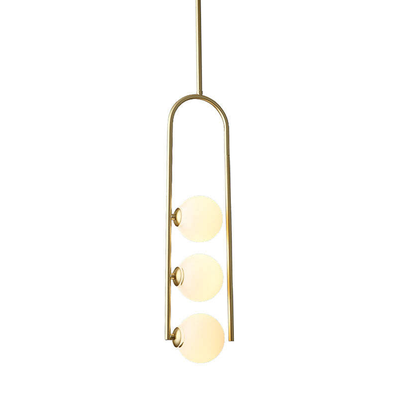 Gold Globe Semi Flush Ceiling Mount Light Fixture - Elegant 3-Bulb Ivory Glass For Dining Room