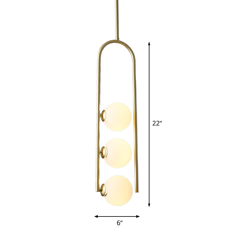 Gold Globe Semi Flush Ceiling Mount Light Fixture - Elegant 3-Bulb Ivory Glass For Dining Room