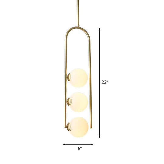 Gold Globe Semi Flush Ceiling Mount Light Fixture - Elegant 3-Bulb Ivory Glass For Dining Room