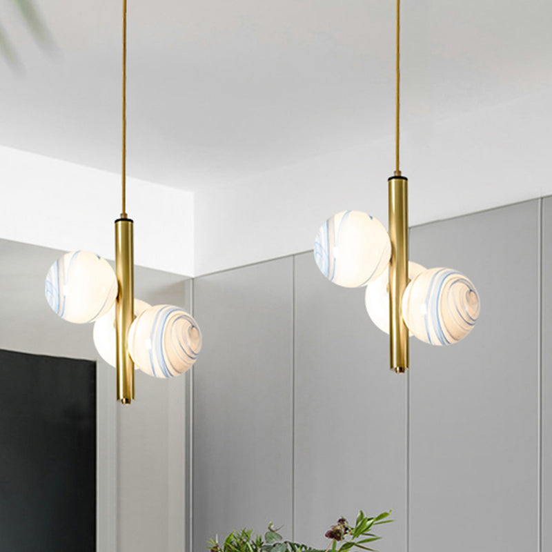 Minimalist 3-Head Brass Chandelier With Led Pendant Lighting & Frosted Glass Shade