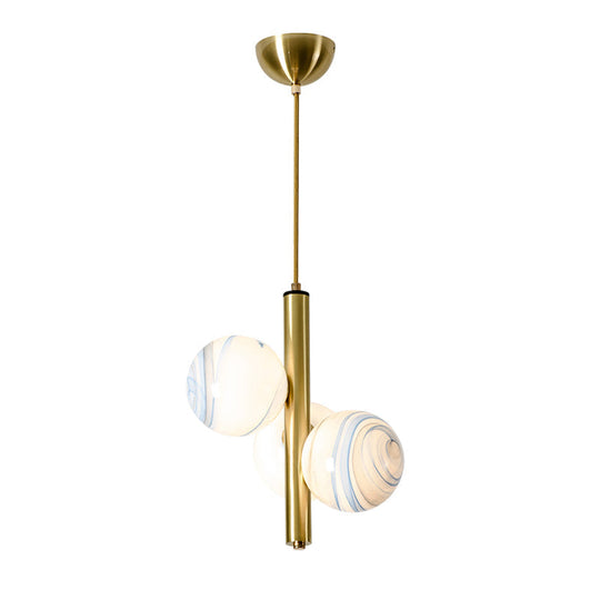 Minimalist 3-Head Brass Chandelier With Led Pendant Lighting & Frosted Glass Shade