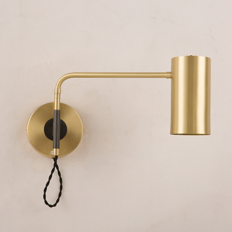 Modern Black & Brass Wall Sconce With Metal Shade - Bedroom Light Fixture