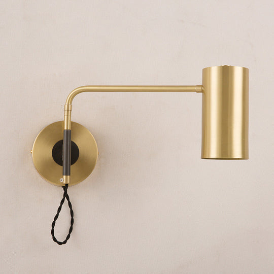 Modern Black & Brass Wall Sconce With Metal Shade - Bedroom Light Fixture