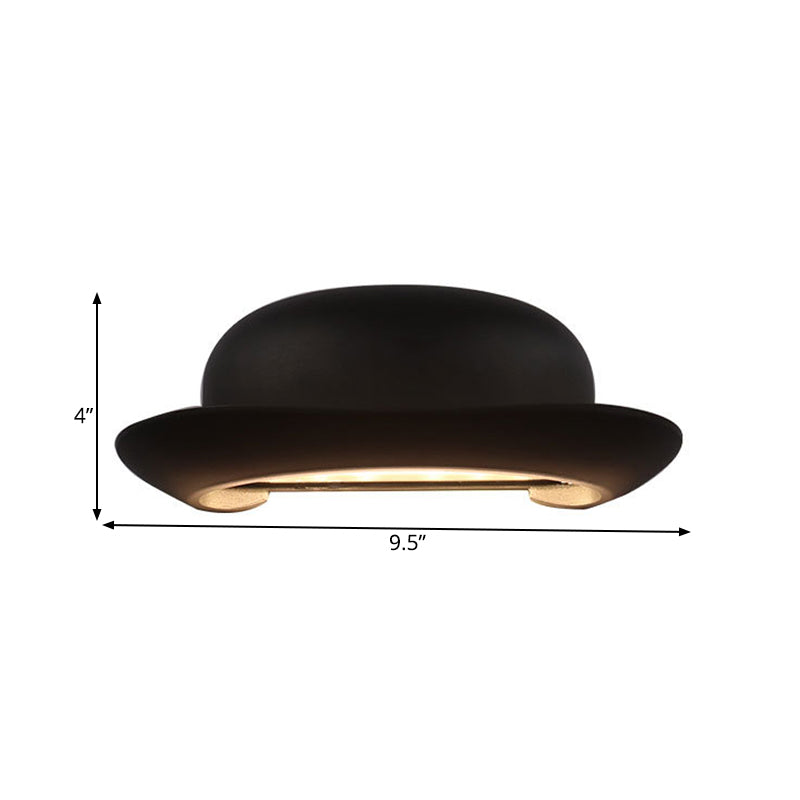 Modern Led Bedroom Sconce Light In Black With Hat Metal Shade Warm/Natural Lighting