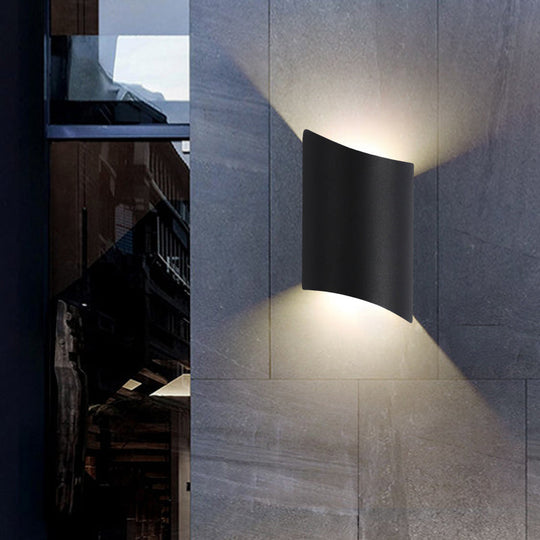 Modern Led Outdoor Wall Sconce With Geometric Metal Shade In Warm/White Light - Black Fixture /