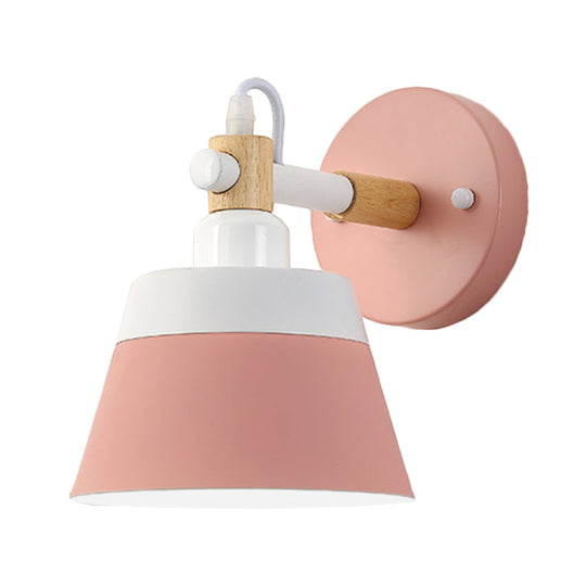 Wooden Asian Drum Sconce: Bedroom Led Wall Light Fixture - 1 Bulb White/Pink