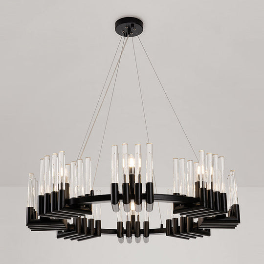 Contemporary Circular Iron Chandelier Lamp with Crystal Tube - 6/8 Lights Ceiling Light Fixture in Black