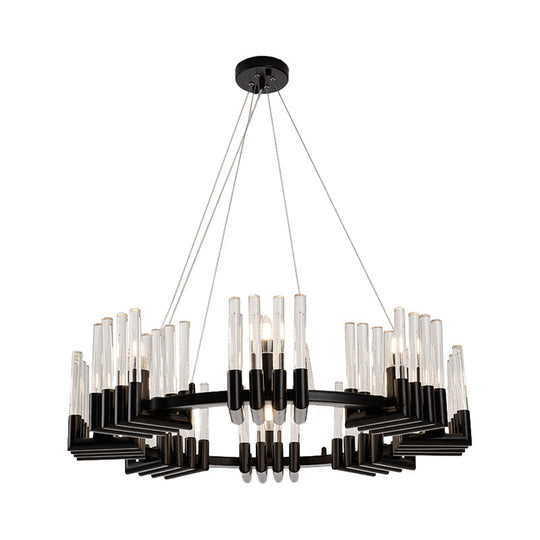 Contemporary Circular Iron Chandelier Lamp with Crystal Tube - 6/8 Lights Ceiling Light Fixture in Black