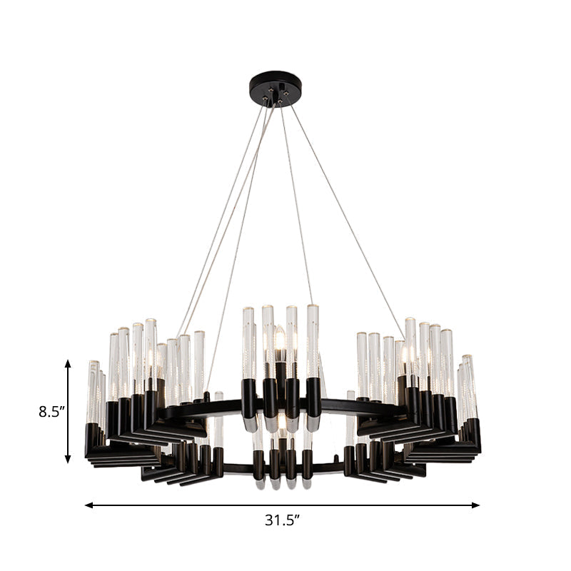 Contemporary Circular Iron Chandelier Lamp with Crystal Tube - 6/8 Lights Ceiling Light Fixture in Black