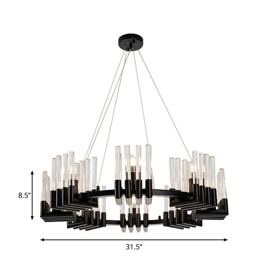 Contemporary Black Iron Chandelier - 6/8 Lights Crystal Tube Ceiling Light Fixture