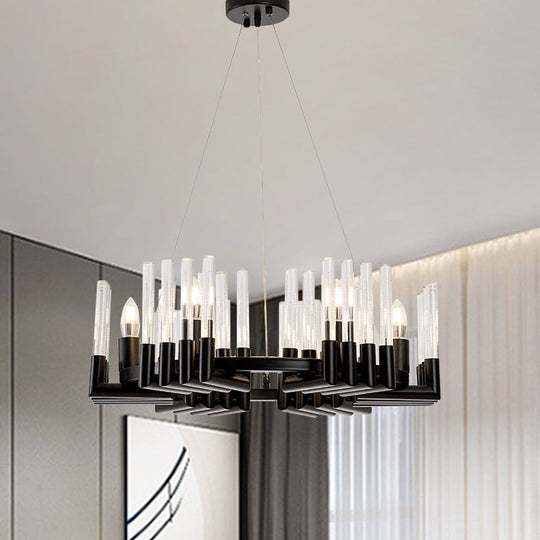 Contemporary Circular Iron Chandelier Lamp with Crystal Tube - 6/8 Lights Ceiling Light Fixture in Black