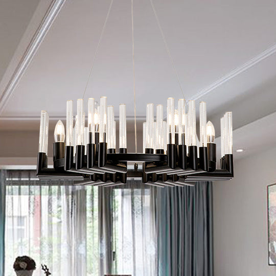 Contemporary Black Iron Chandelier - 6/8 Lights Crystal Tube Ceiling Light Fixture