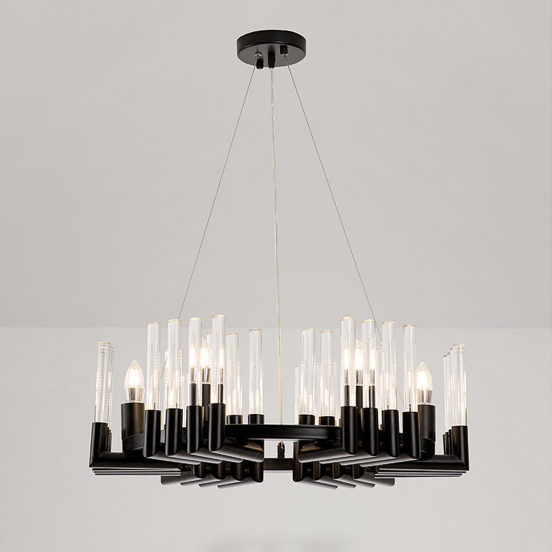 Contemporary Circular Iron Chandelier Lamp with Crystal Tube - 6/8 Lights Ceiling Light Fixture in Black