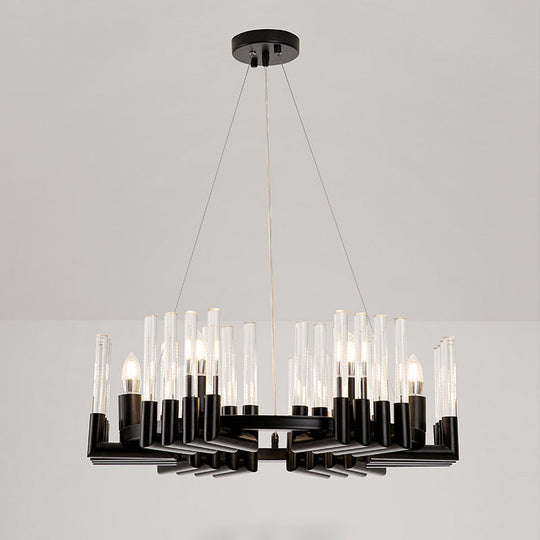 Contemporary Black Iron Chandelier - 6/8 Lights Crystal Tube Ceiling Light Fixture