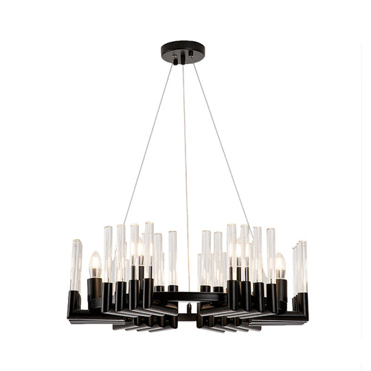 Contemporary Circular Iron Chandelier Lamp with Crystal Tube - 6/8 Lights Ceiling Light Fixture in Black