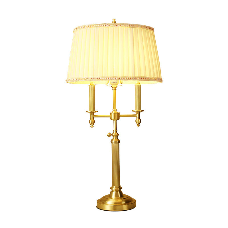 Traditional Fabric Barrel Table Lamp With Brass Base - White Light For Living Room Nightstand