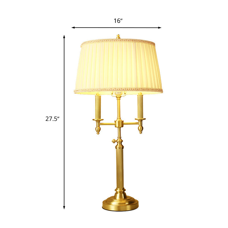 Traditional Fabric Barrel Table Lamp With Brass Base - White Light For Living Room Nightstand