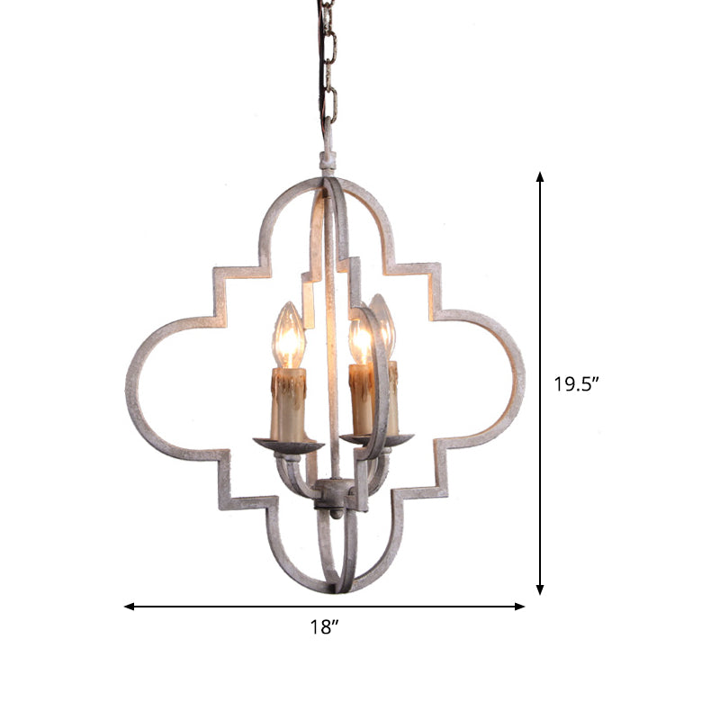 Rustic Wood Effect Candle Ceiling Chandelier - 4-Bulb Lighting Fixture Distressed White