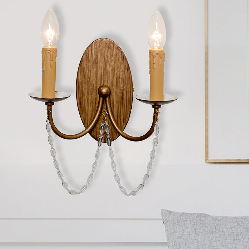 Vintage Metal Wood Sconce Candle 2-Light Wall Mount For Bedroom Lighting