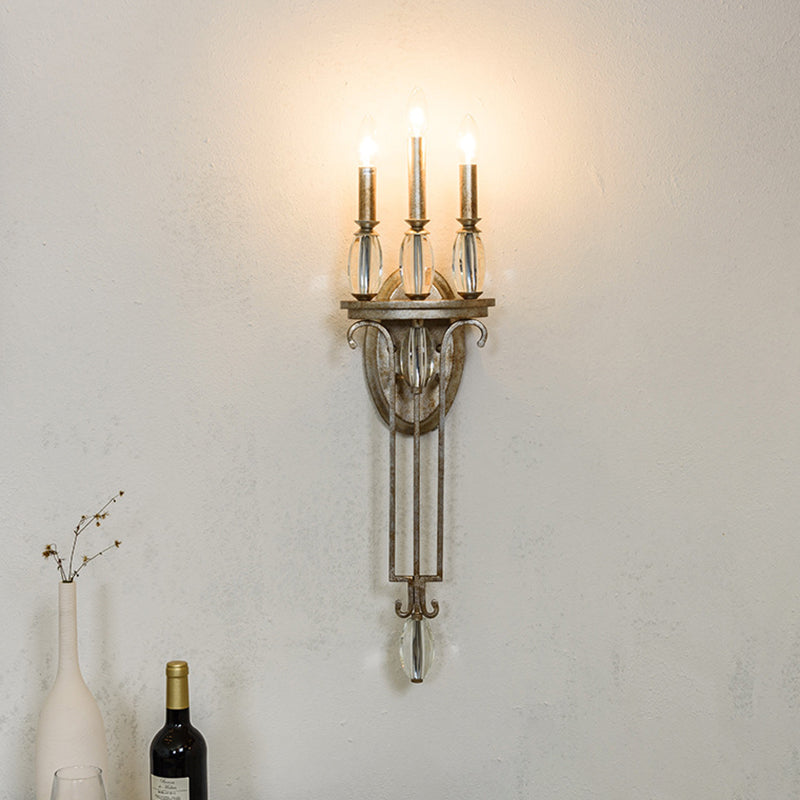 Traditional Rust Metal Candle Sconce With 3 Lights For Bedroom Wall