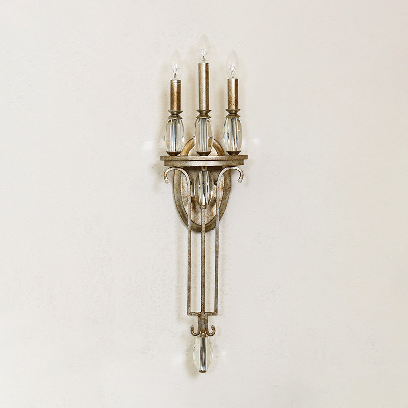 Traditional Rust Metal Candle Sconce With 3 Lights For Bedroom Wall