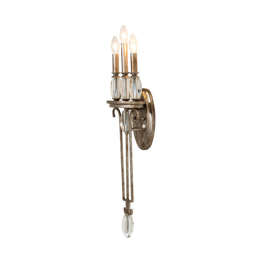 Traditional Rust Metal Candle Sconce With 3 Lights For Bedroom Wall