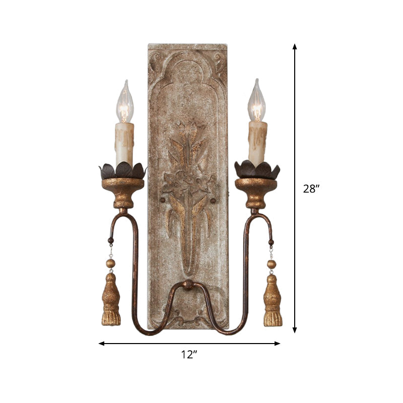 Vintage 2-Light Wall Mounted Dining Room Sconce: Rustic Wood Candelabrum Lamp