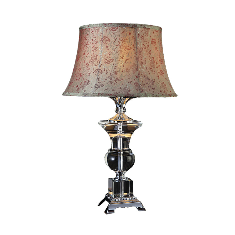 Countryside Beige Fabric Nightstand Lamp With Crystal Base - Cone Table Light (1 Light)