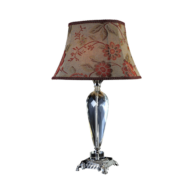 Rustic Single Bulb Night Table Lamp With Flower Design And K9 Crystal Accents In Beige