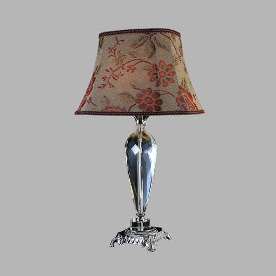 Rustic Single Bulb Night Table Lamp With Flower Design And K9 Crystal Accents In Beige