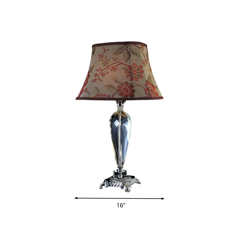 Rustic Single Bulb Night Table Lamp With Flower Design And K9 Crystal Accents In Beige