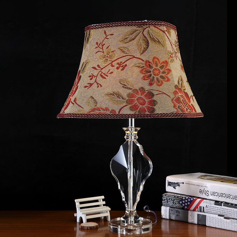 Beige Blossom Fabric Night Light Table Lamp - Rural Style With Crystal Base