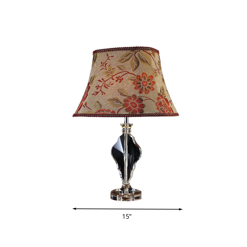 Beige Blossom Fabric Night Light Table Lamp - Rural Style With Crystal Base