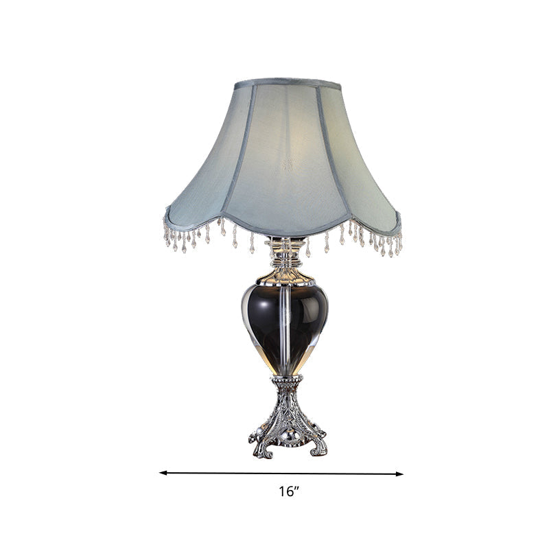 Grey Traditional Single Head Night Table Lamp With K9 Crystal Nightstand Light - Ideal For Living