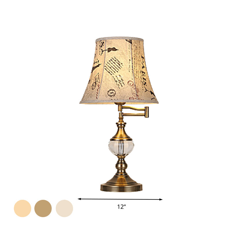 Traditional Style Nightstand Light - Beige/Light Brown Crystal Bell Lamp For Bedroom