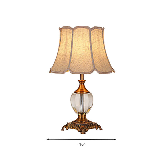 Rustic Paneled Bell Table Lamp - Crystal Nightstand Light In Beige For Bedroom